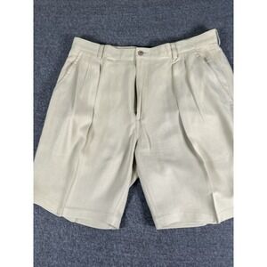 TOMMY BAHAMA MEN'S SIZE 38W GREEN PLEATED FRONT CHINO SHORTS ALL SILK‎